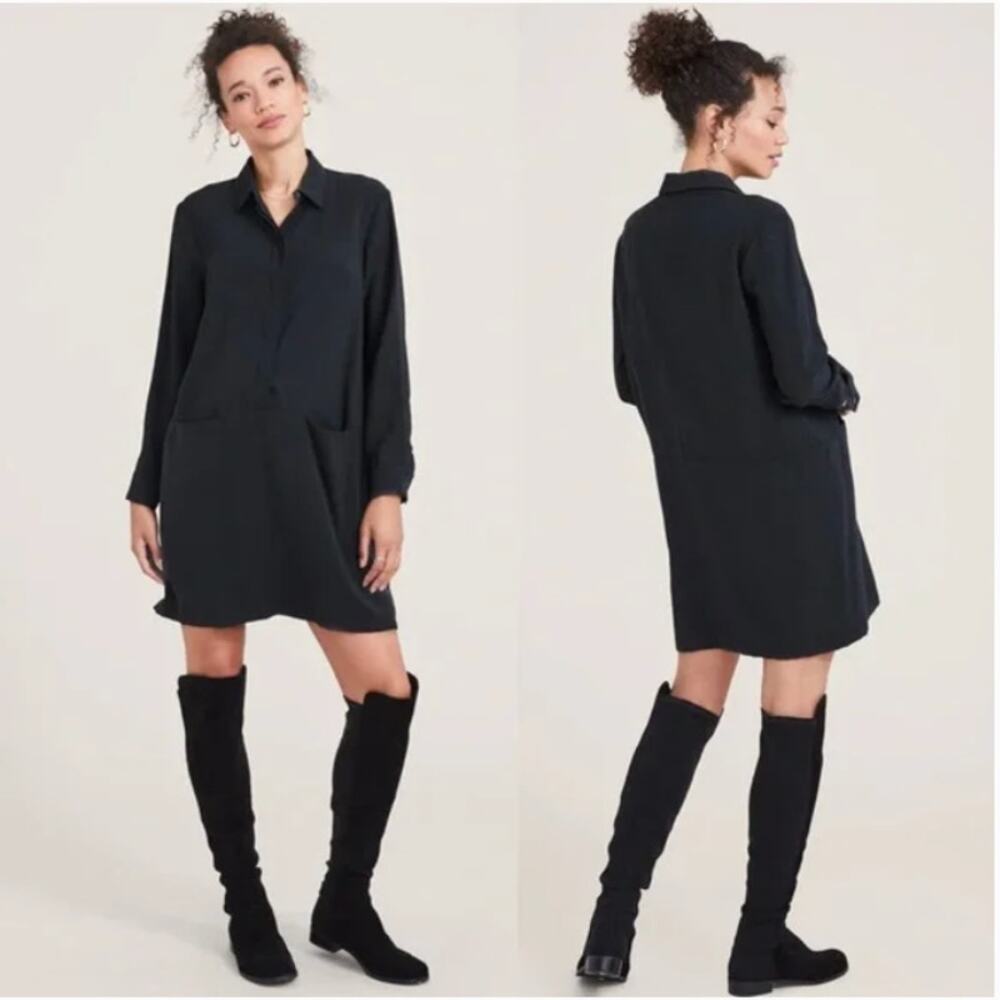 Hatch Maternity The Shia Shirt Dress 1 Small Popover Black Longsleeve